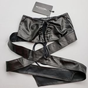 Black PU ruched bust halterneck bralet